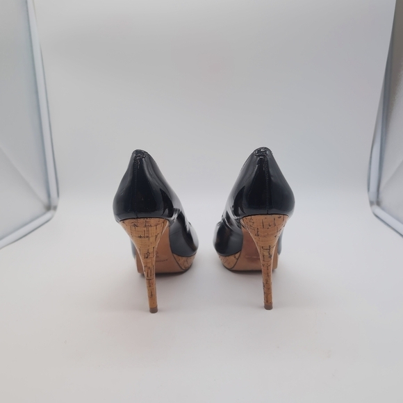 Antonio Melani Sz 6 Black Leather Peep-Toe Heels - Picture 6 of 10
